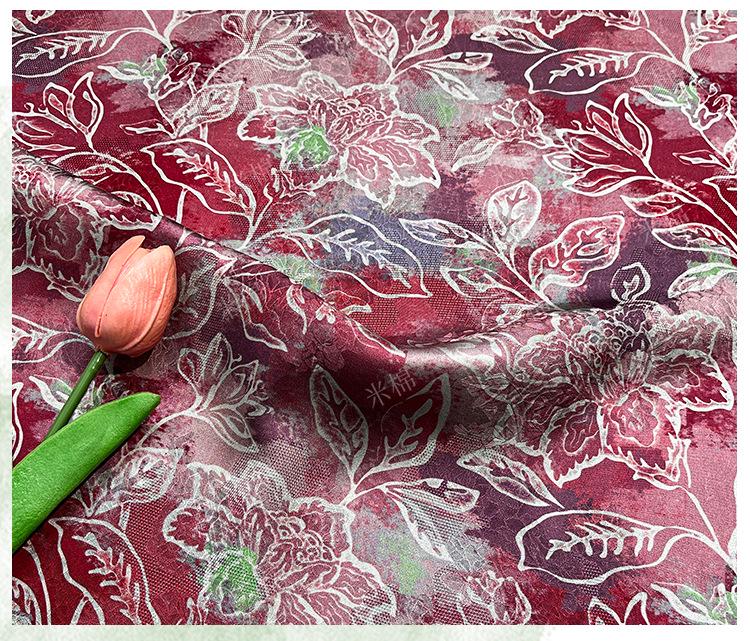 Scarlet Blossom Xiangyunsha Fabric, Luxury Chinese Dressmaking Material for Cheongsam, Qipao, Sewing and Upholstery