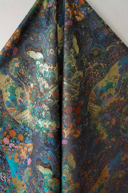 Floral Gold Jacquard Fabric: Artistic Brocade, 65" Wide