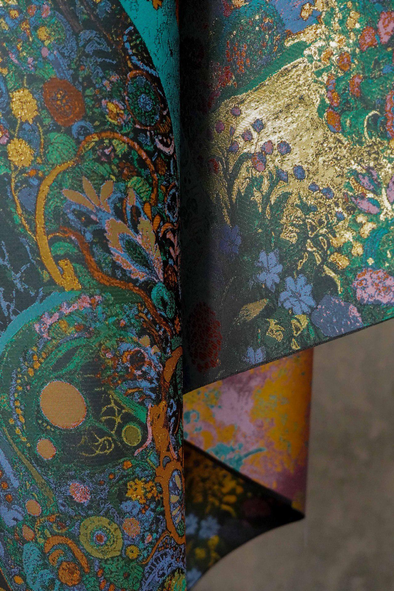 Floral Gold Jacquard Fabric: Artistic Brocade, 65" Wide