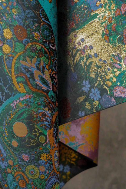 Floral Gold Jacquard Fabric: Artistic Brocade, 65" Wide