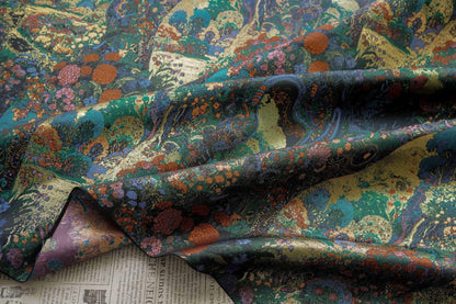 Floral Gold Jacquard Fabric: Artistic Brocade, 65" Wide