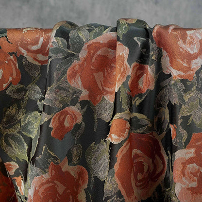 French Oil Painting–Style Black Rose Decorative Fabric | Vintage Woven Textile, 57"Wide