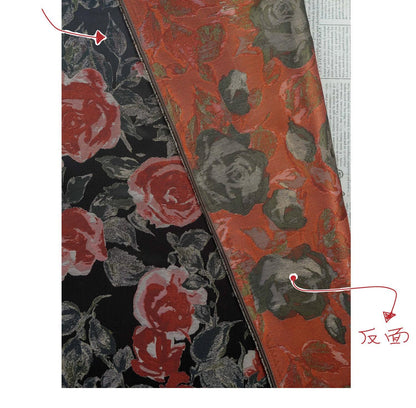 French Oil Painting–Style Black Rose Decorative Fabric | Vintage Woven Textile, 57"Wide
