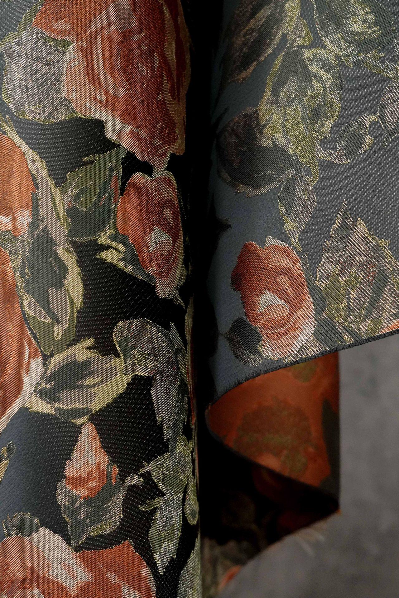 French Oil Painting–Style Black Rose Decorative Fabric | Vintage Woven Textile, 57"Wide