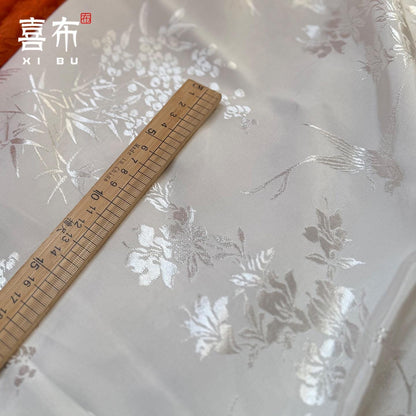 Orange Lotus Bird Jacquard Fabric – Silk Rayon Blend, 58" Wide