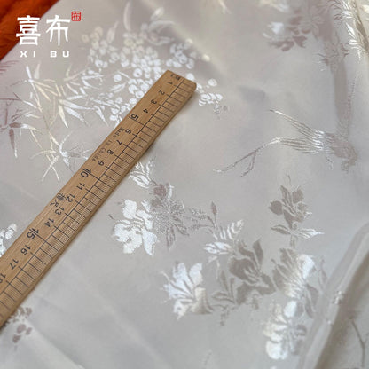 Orange Lotus Bird Jacquard Fabric – Silk Rayon Blend, 58" Wide