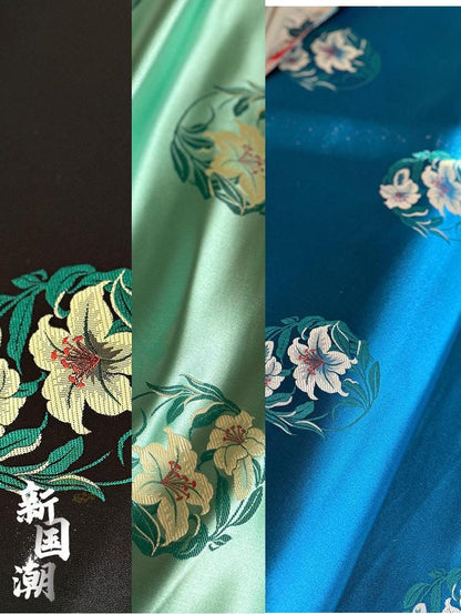 Floral Chinese Silk Satin Fabric – Modern Hanfu & Qipao, Dressmaking, DIY Craft Fabric, 29"Wide