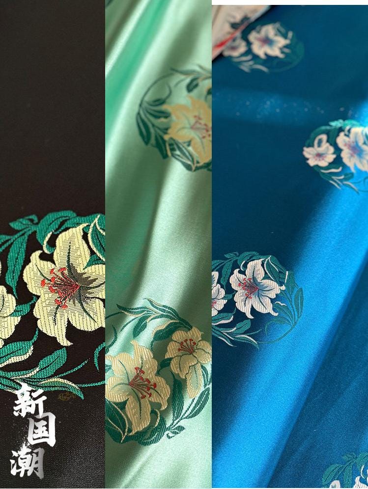 Floral Chinese Silk Satin Fabric – Modern Hanfu & Qipao, Dressmaking, DIY Craft Fabric, 29"Wide