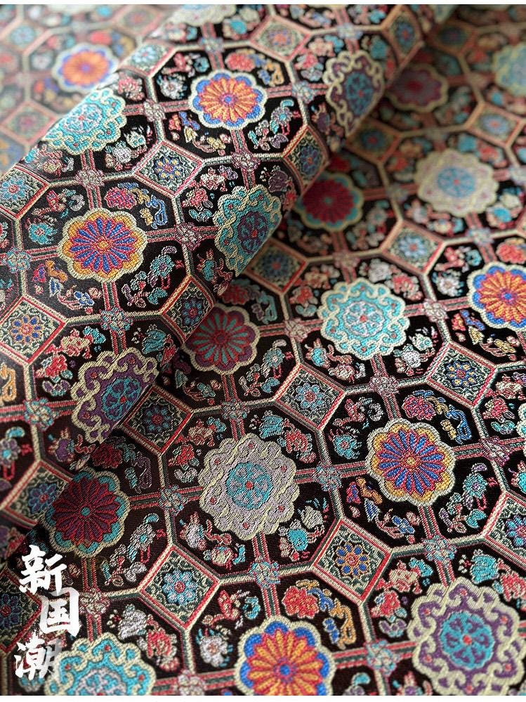 Colorful Brocade Jacquard Fabric – Traditional Chinese Sewing Material, 29" Wide