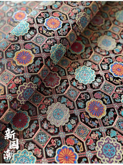 Colorful Brocade Jacquard Fabric – Traditional Chinese Sewing Material, 29" Wide