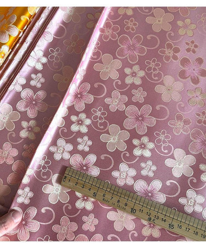 Floral Jacquard Rayon Blend Fabric – Pink & Yellow, 29" Wide