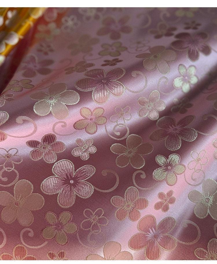 Floral Jacquard Rayon Blend Fabric – Pink & Yellow, 29" Wide