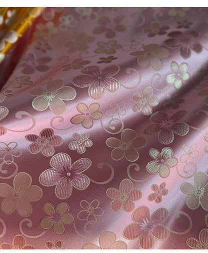 Floral Jacquard Rayon Blend Fabric – Pink & Yellow, 29" Wide