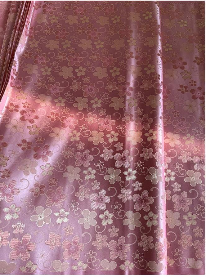 Floral Jacquard Rayon Blend Fabric – Pink & Yellow, 29" Wide