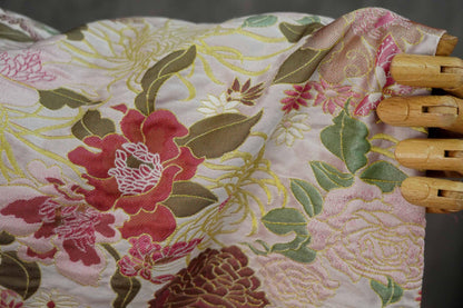 Embossed Floral Jacquard Fabric, Peony Chrysanthemum Pattern, 59" Wide