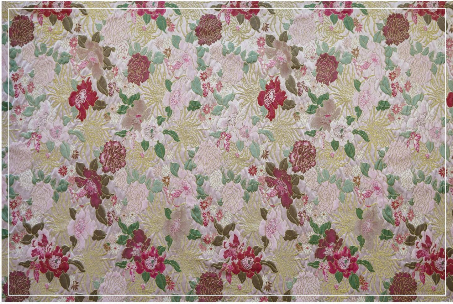 Embossed Floral Jacquard Fabric, Peony Chrysanthemum Pattern, 59" Wide