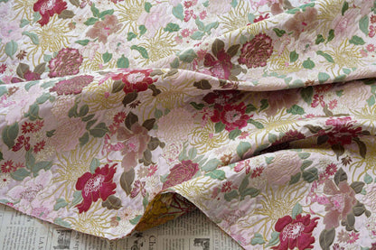 Embossed Floral Jacquard Fabric, Peony Chrysanthemum Pattern, 59" Wide