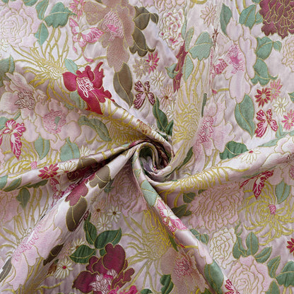 Embossed Floral Jacquard Fabric, Peony Chrysanthemum Pattern, 59" Wide