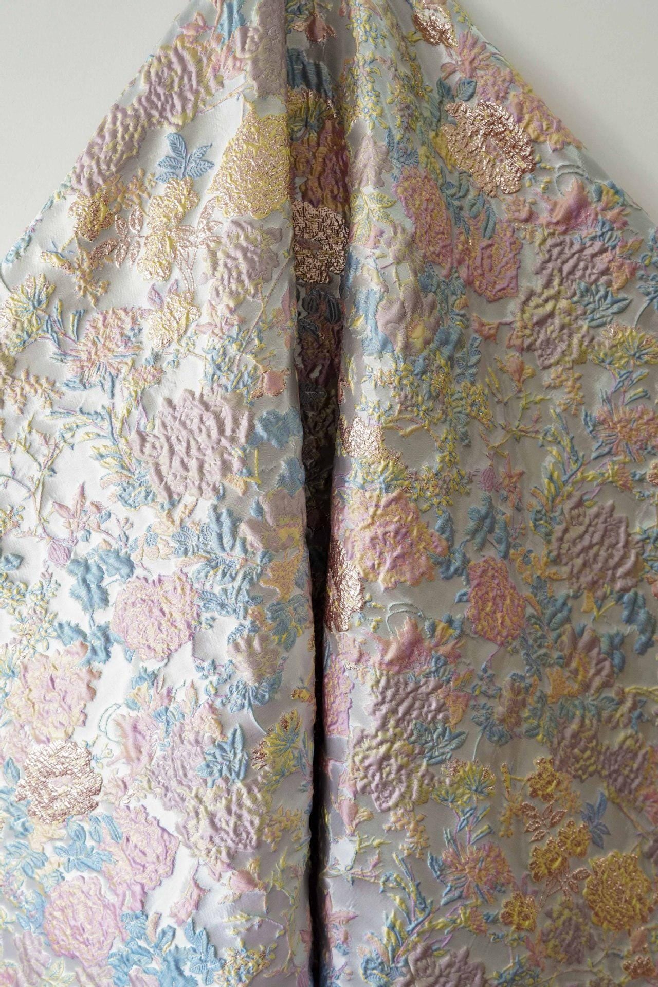 Floral Jacquard Fabric – Gold Embellished, 58" Wide