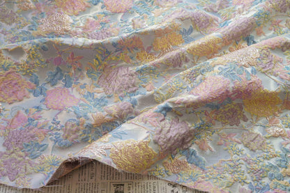 Floral Jacquard Fabric – Gold Embellished, 58" Wide