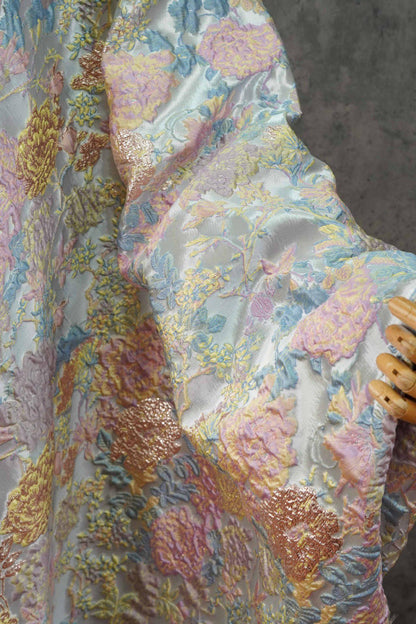 Floral Jacquard Fabric – Gold Embellished, 58" Wide