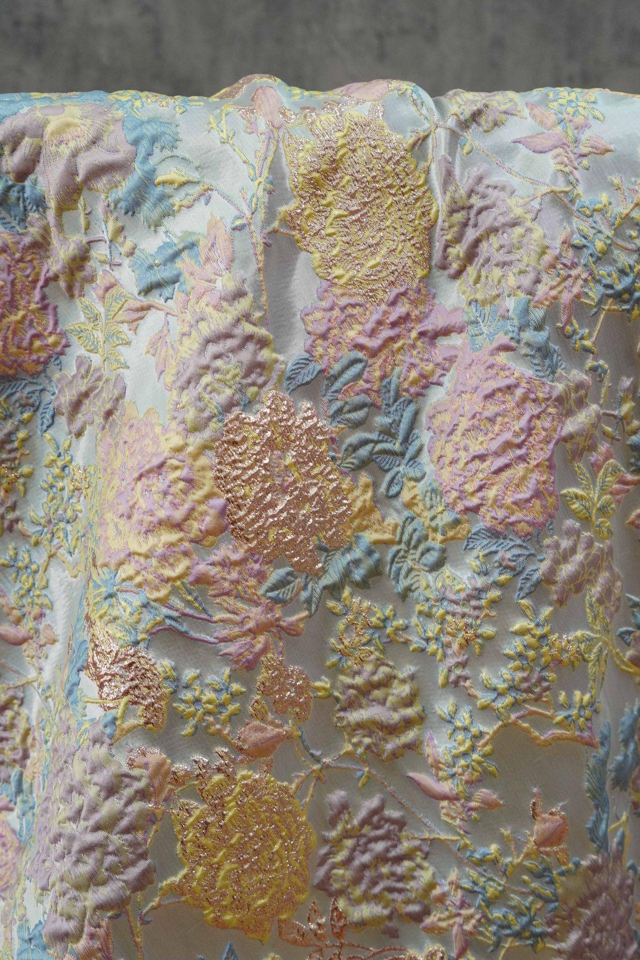 Floral Jacquard Fabric – Gold Embellished, 58" Wide