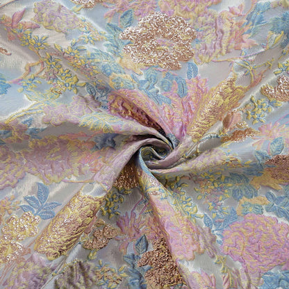 Floral Jacquard Fabric – Gold Embellished, 58" Wide