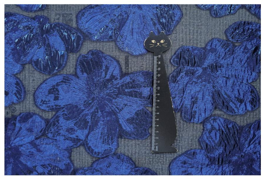 Embossed Floral Jacquard Fabric – Deep Blue Sheer Textile, 55" Wide