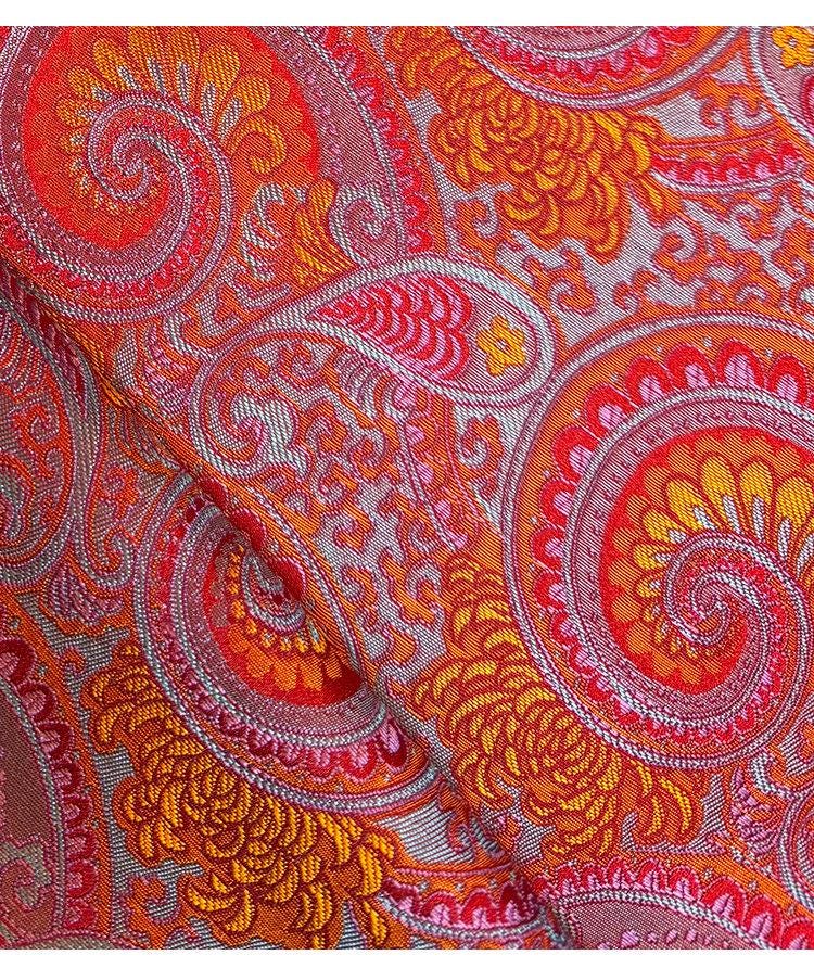 Red Chrysanthemum Brocade Fabric – Shimmering Pipa Pattern, 57" Wide