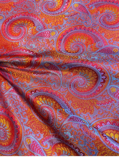 Red Chrysanthemum Brocade Fabric – Shimmering Pipa Pattern, 57" Wide