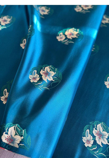 Floral Chinese Silk Satin Fabric – Modern Hanfu & Qipao, Dressmaking, DIY Craft Fabric, 29"Wide
