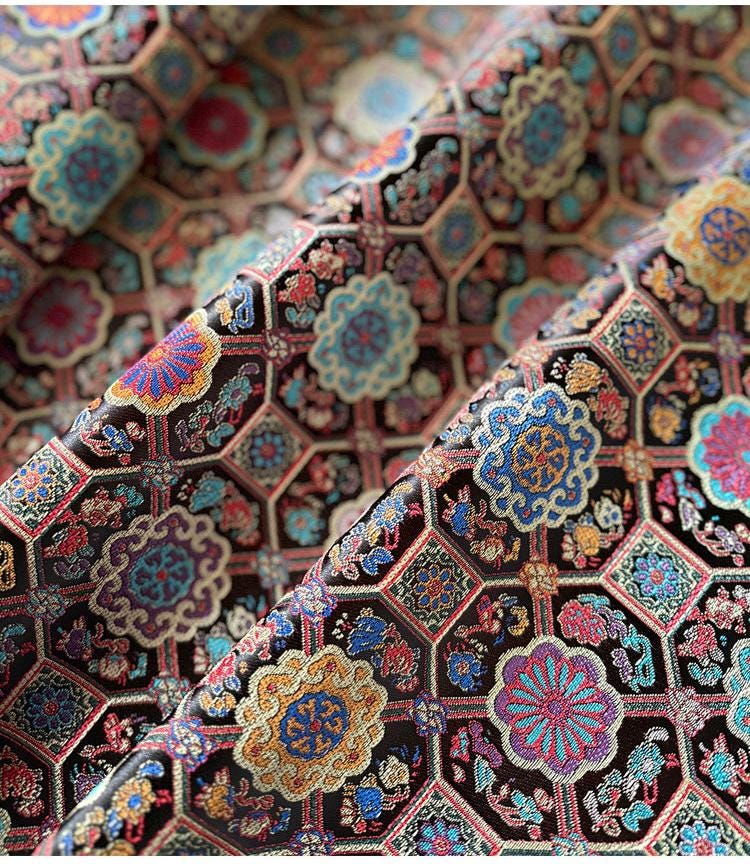 Colorful Brocade Jacquard Fabric – Traditional Chinese Sewing Material, 29" Wide