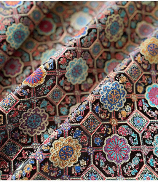 Colorful Brocade Jacquard Fabric – Traditional Chinese Sewing Material, 29" Wide