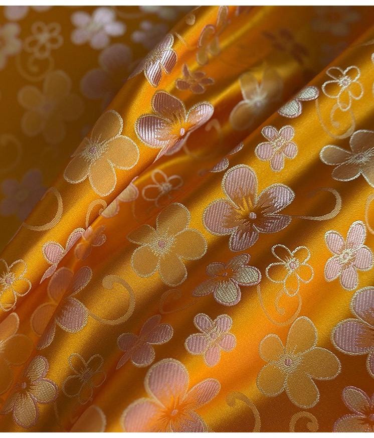 Floral Jacquard Rayon Blend Fabric – Pink & Yellow, 29" Wide