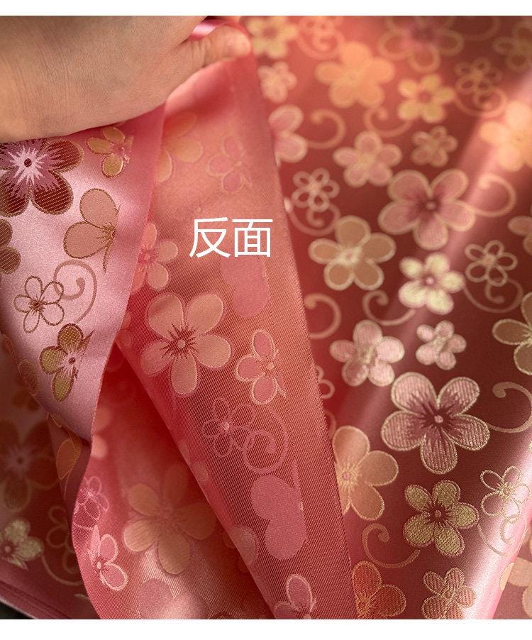 Floral Jacquard Rayon Blend Fabric – Pink & Yellow, 29" Wide