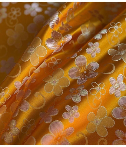 Floral Jacquard Rayon Blend Fabric – Pink & Yellow, 29" Wide