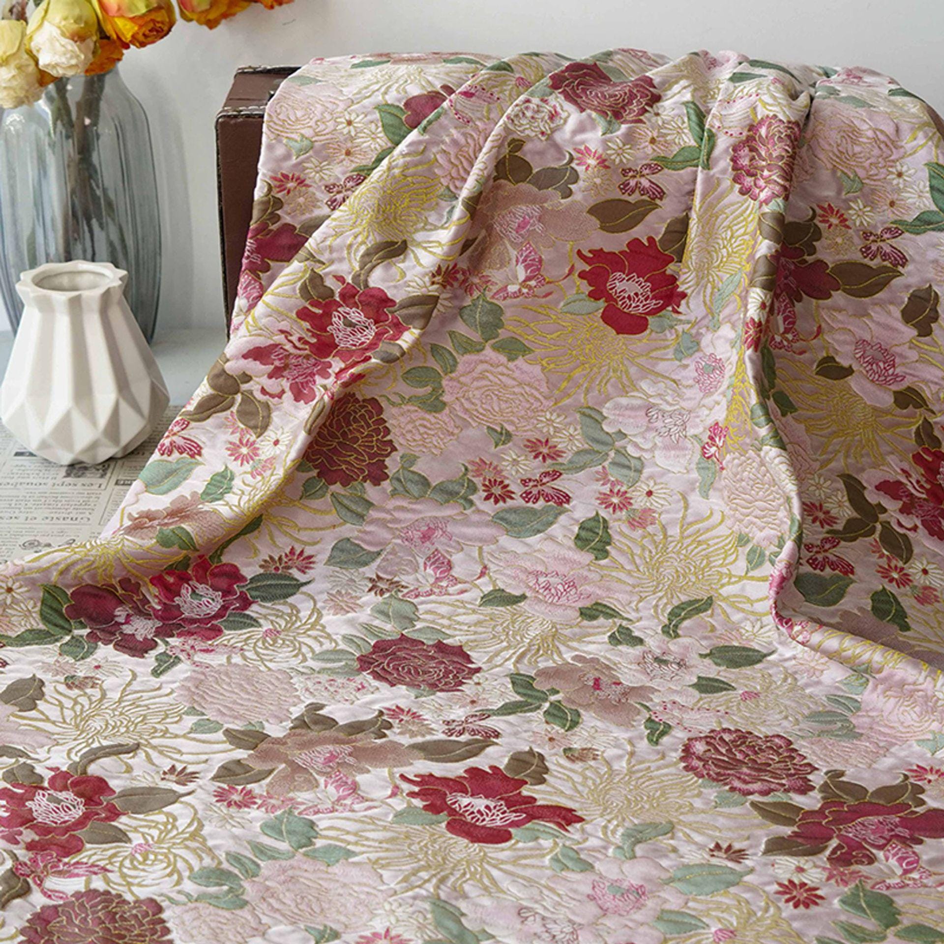 Embossed Floral Jacquard Fabric, Peony Chrysanthemum Pattern, 59" Wide