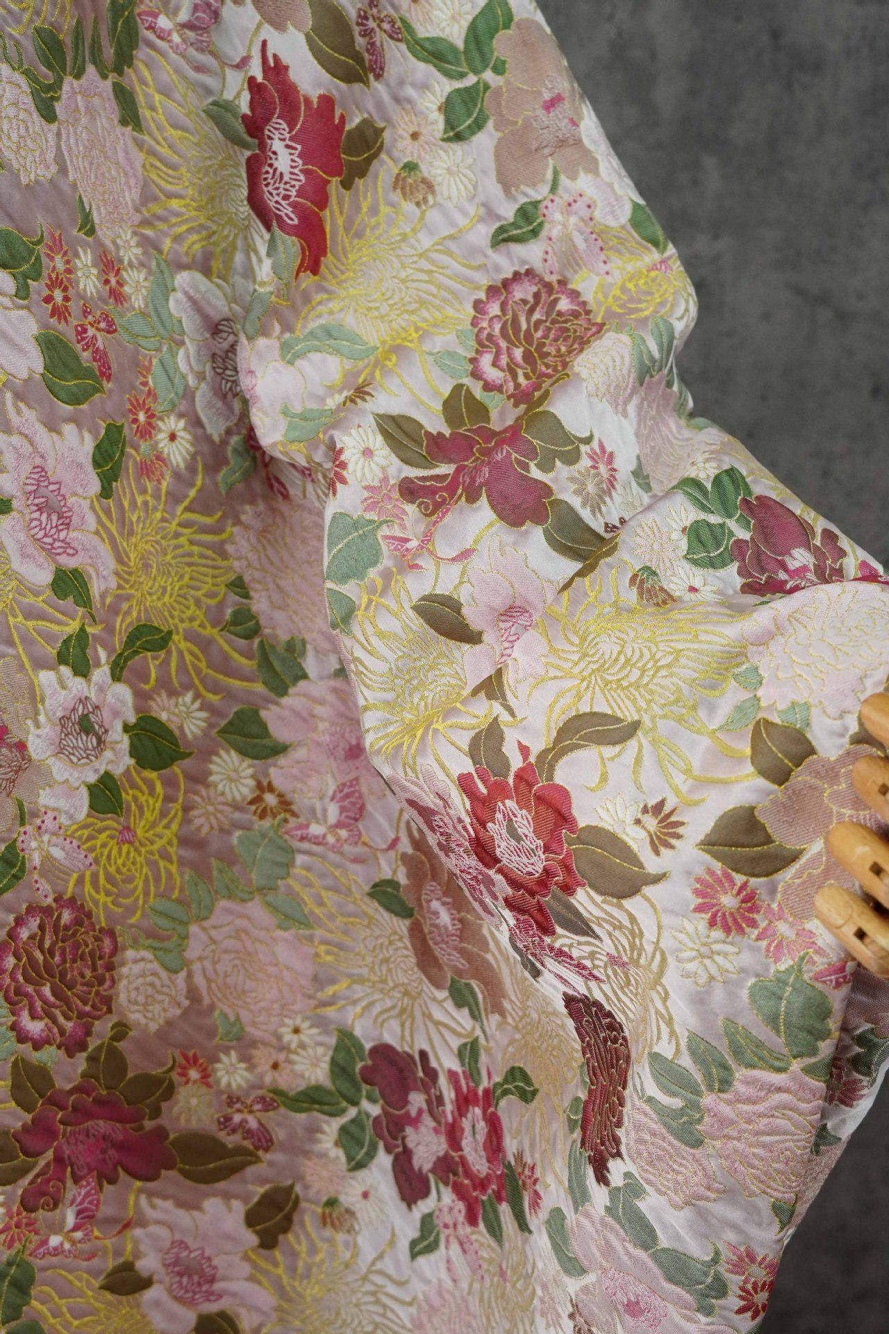 Embossed Floral Jacquard Fabric, Peony Chrysanthemum Pattern, 59" Wide