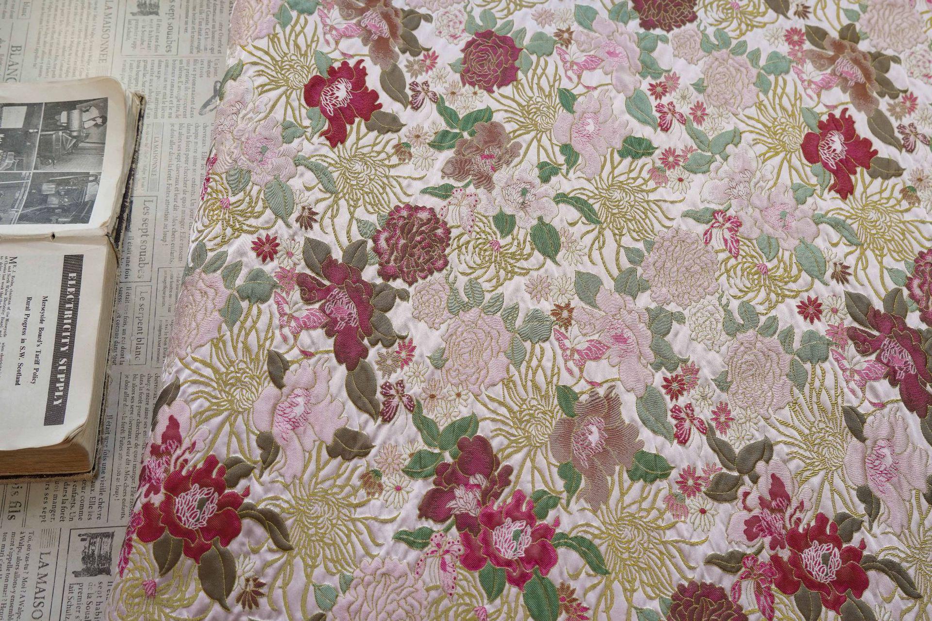 Embossed Floral Jacquard Fabric, Peony Chrysanthemum Pattern, 59" Wide