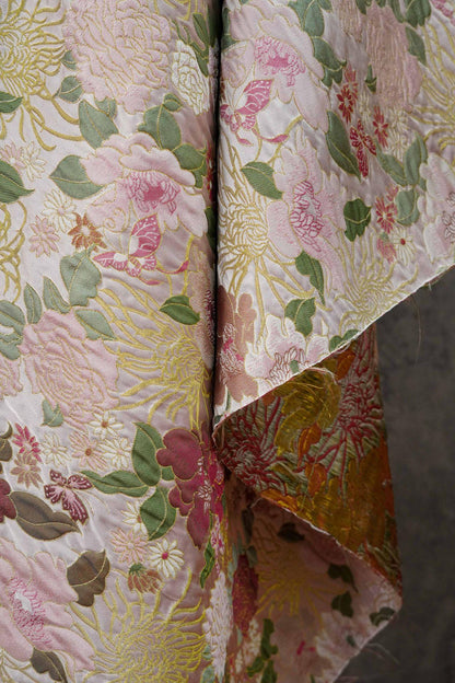 Embossed Floral Jacquard Fabric, Peony Chrysanthemum Pattern, 59" Wide