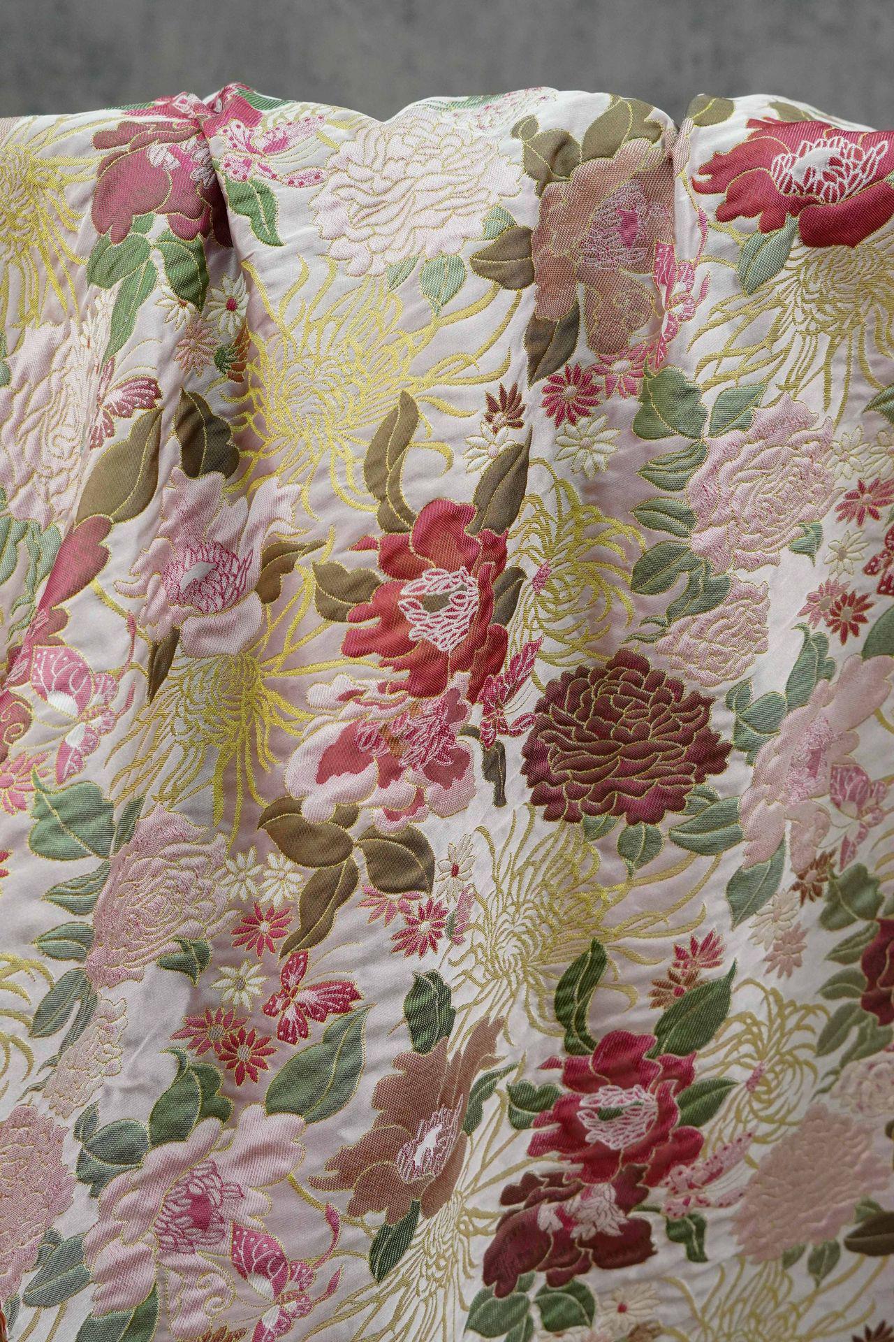 Embossed Floral Jacquard Fabric, Peony Chrysanthemum Pattern, 59" Wide