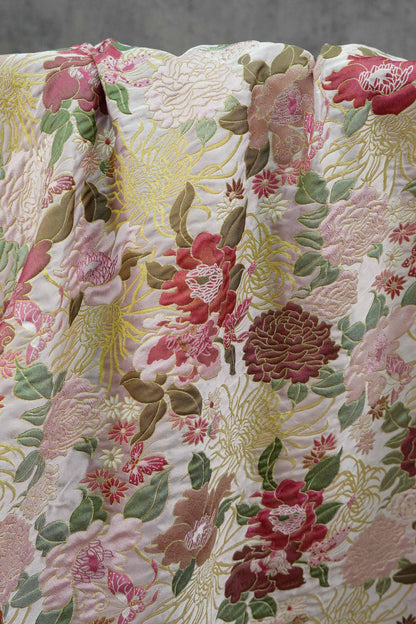 Embossed Floral Jacquard Fabric, Peony Chrysanthemum Pattern, 59" Wide