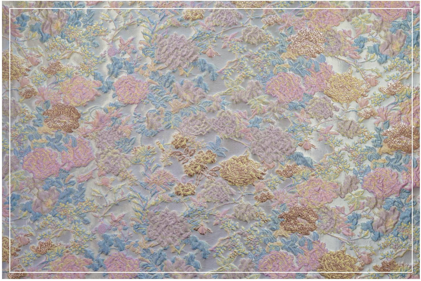 Floral Jacquard Fabric – Gold Embellished, 58" Wide