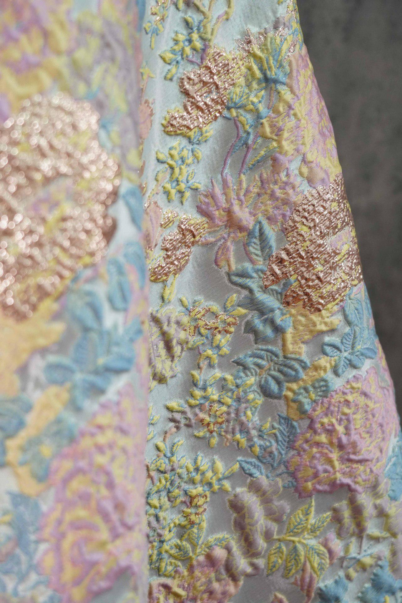 Floral Jacquard Fabric – Gold Embellished, 58" Wide