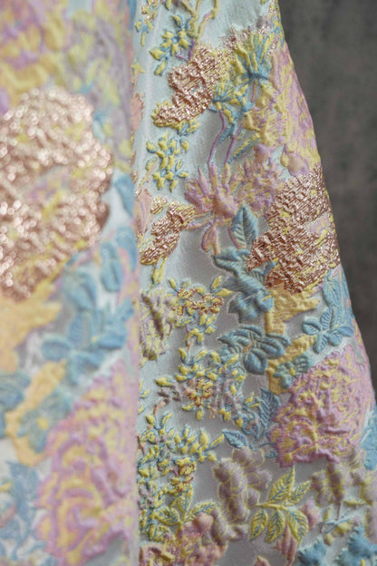 Floral Jacquard Fabric – Gold Embellished, 58" Wide