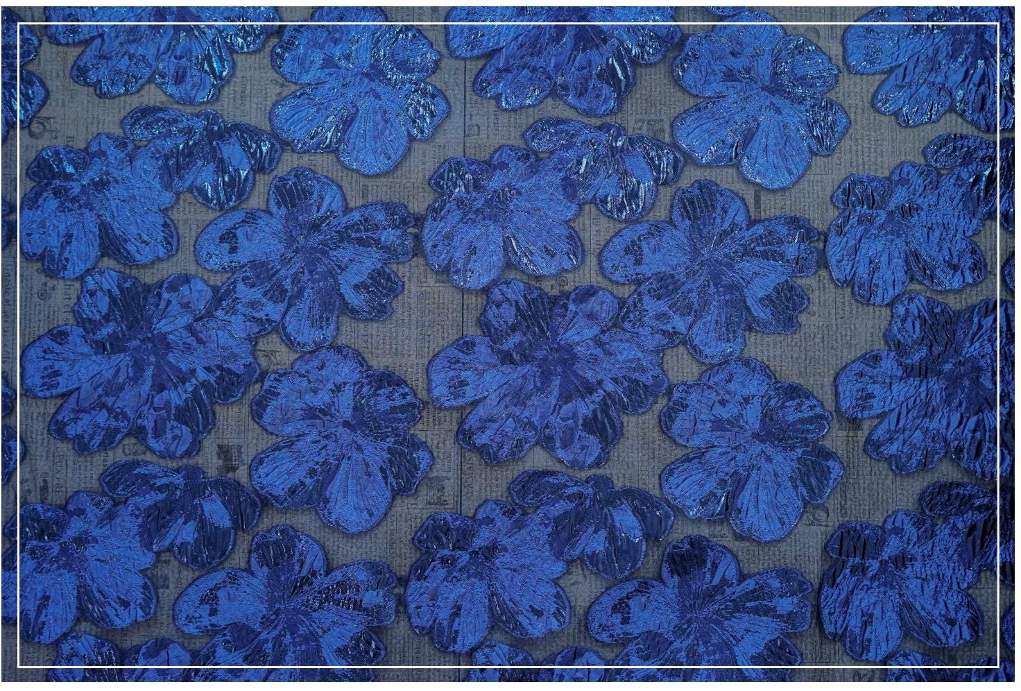Embossed Floral Jacquard Fabric – Deep Blue Sheer Textile, 55" Wide
