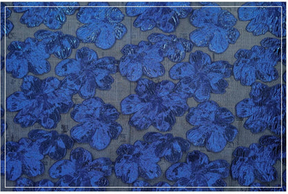 Embossed Floral Jacquard Fabric – Deep Blue Sheer Textile, 55" Wide