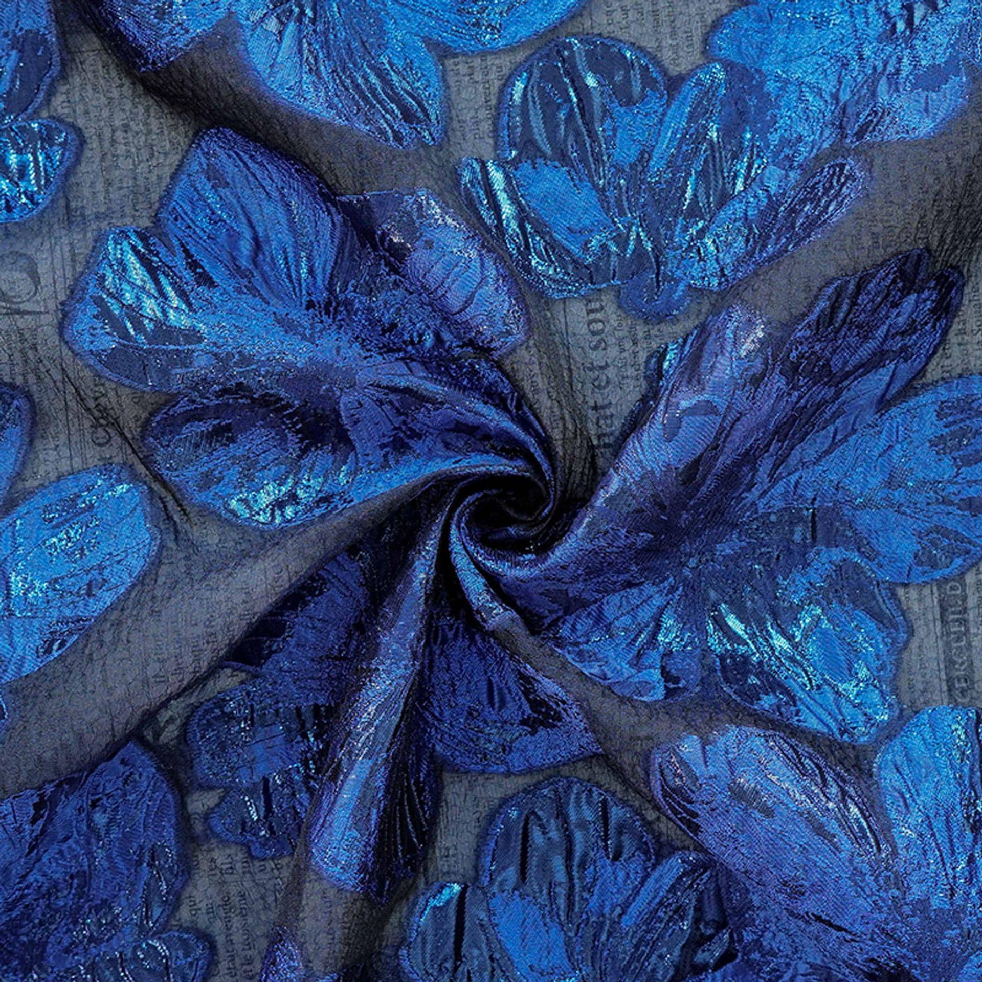 Embossed Floral Jacquard Fabric – Deep Blue Sheer Textile, 55" Wide