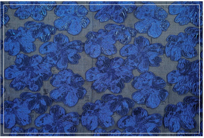Embossed Floral Jacquard Fabric – Deep Blue Sheer Textile, 55" Wide
