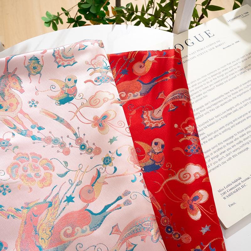 Song Brocade Jacquard Fabric, Chinese Horse Pattern Textile, Luxury Woven Fabric, Vintage Oriental Brocade, Sewing Upholstery Craft Fabric